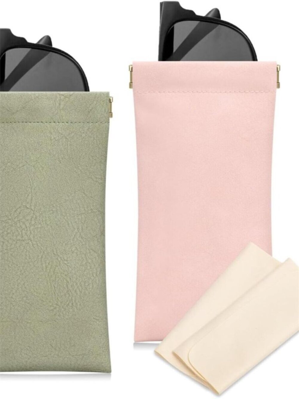 Sunglass Case, 2 Pcs Soft Eyeglass Cases for Women Portable Squeeze Top Leather